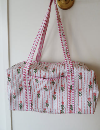 The Haven Large Duffel - Pink & Green Tulip