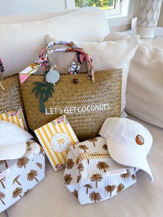 The Haven Cosmetic Pouch - Brown & Yellow Stripe Palm Tree