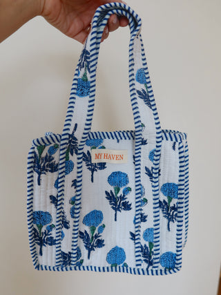 The Haven Mini Tote Bag - Blue & White Floral