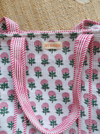 The Haven Tote Bag - Pink & Green Marigold