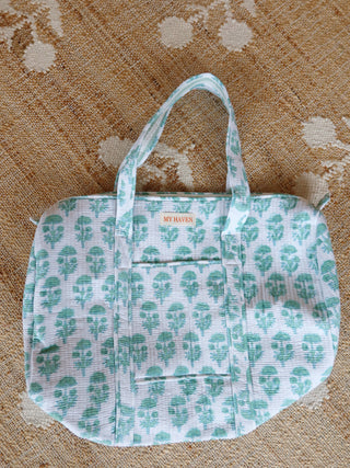 The Haven Small Duffel - White & Turquoise Floral