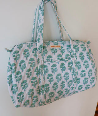 The Haven Small Duffel - White & Turquoise Floral