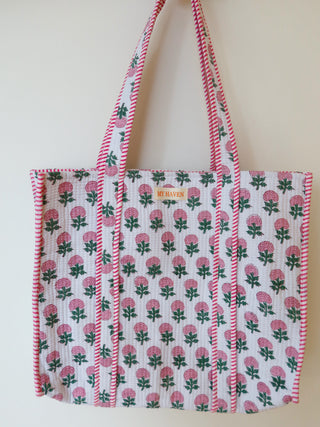 The Haven Tote Bag - Pink & Green Marigold