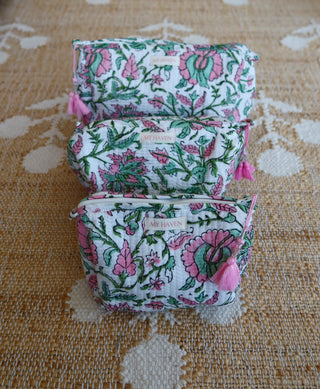Toiletry Bag (Set of 3) - Pink & Green